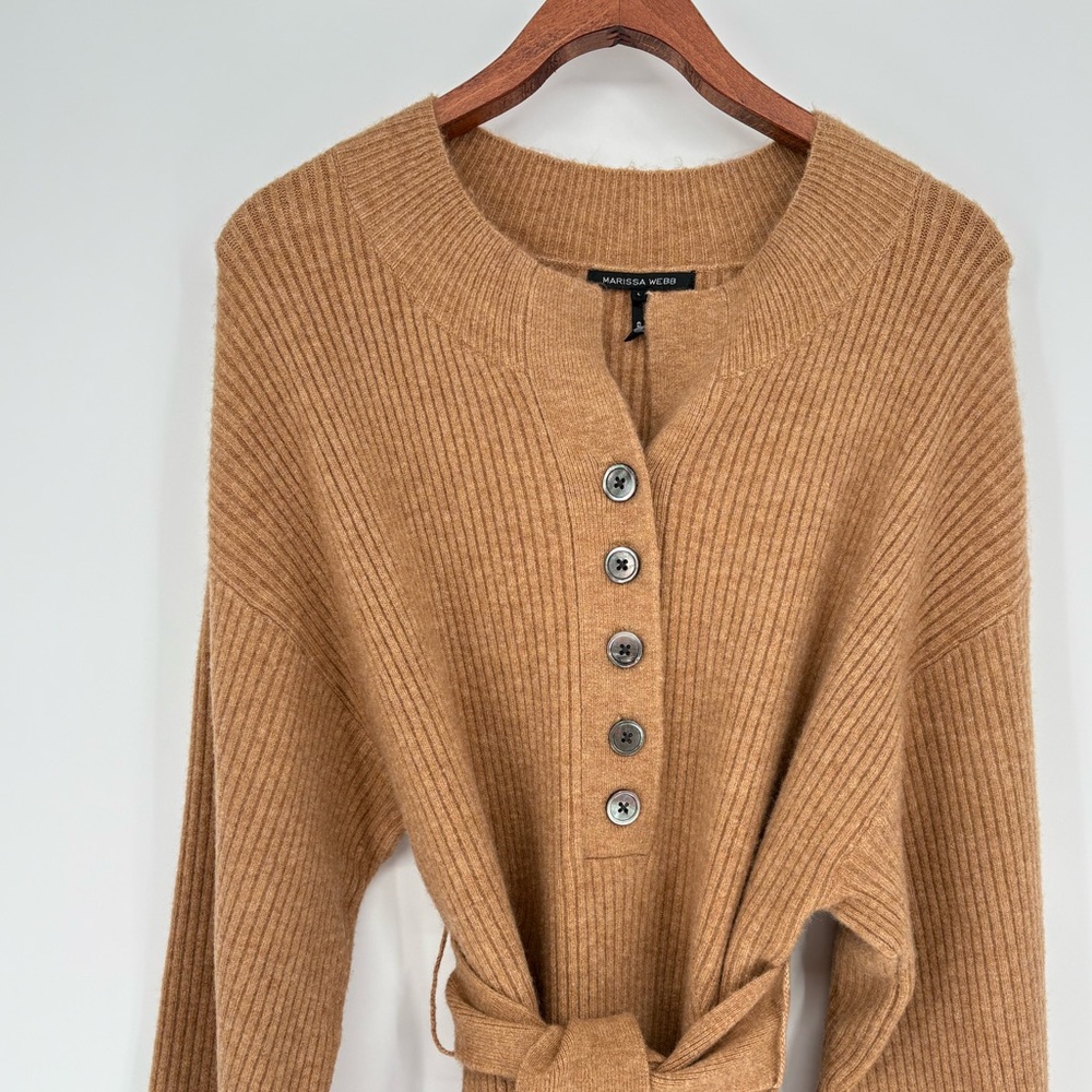 MARISSA WEBB ARIE RIBBED CASHMERE BLEND HENLEY MIDI SWEATER DRESS IN CAMEL - Picture 6 of 13